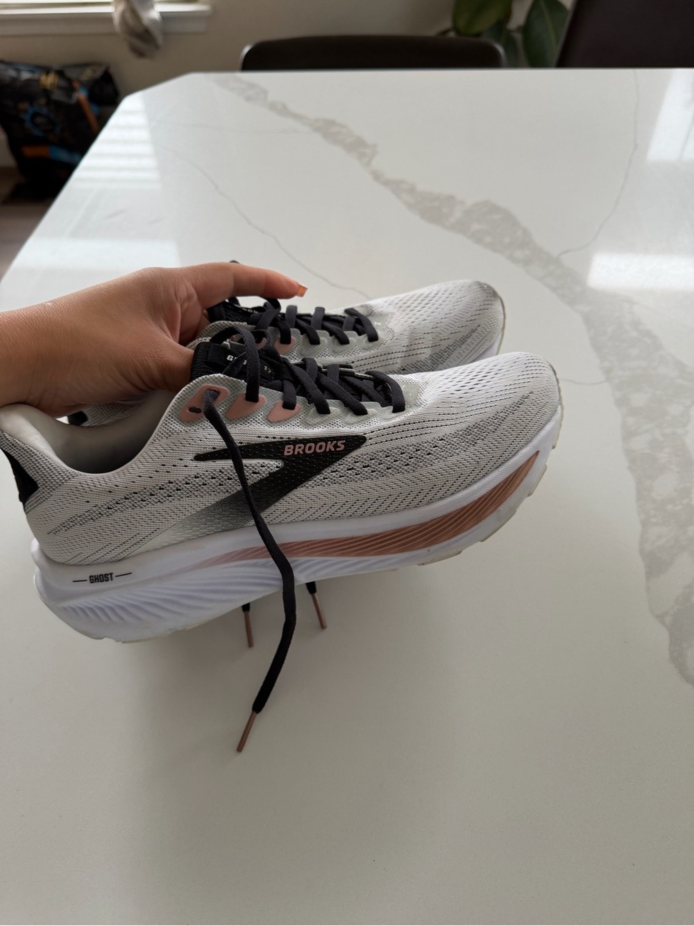 Brooks Ghost 17 [1204311D105] D Wide Women Running Shoes White/Black-Rose Gold